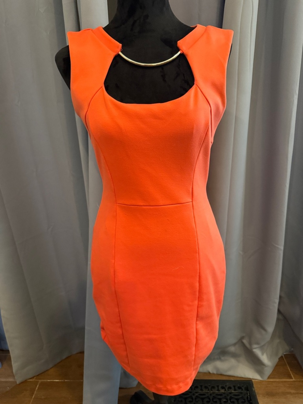 Jennifer Lopez Coral-Orange Cutout Sheath Dress